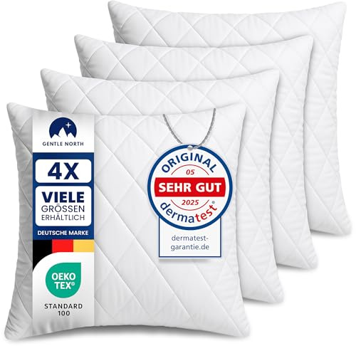 Gentle North Kopfkissen (80x80 cm groß) - 4er Set Kissen für Bett und als Dekokissen - Mit Reißverschluss für Füllung - Sofakissen - Zierkissen für Couch und Sofa - Ökotex - Waschbar bis 60° - Weiß