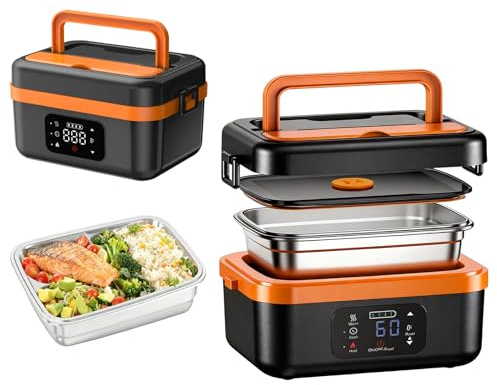 Cordless Electric Lunch Box, 1L Self Heating Lunch Box Battery Powered with Storage Bag and Spoon Fork, Rechargeable Rapid Heating Portable Bento Box for Office Travel Outdoor Camp Picnic (Black)