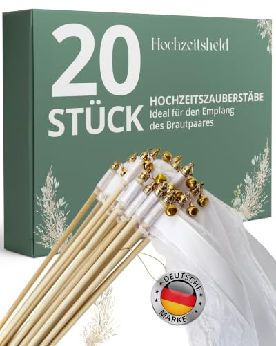HOCHZEITSHELD Wedding Wands Hochzeit - Zauberstäbe mit Glöckchen & Bändern | 20 Stück Zauberstäbe mit Glöckchen & Bändern - stimmungsvoller Empfang zum Auszug beim Standesamt, Spalier & Hochzeitsdeko