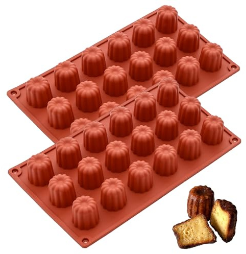 QEEYON 2 Pièces Moule Silicone Mini Cannelé 18 Cavité, Antiadhésifs Moule Cannelé, Moules à Gâteau en Silicone pour Chocolat, Gelée, Pudding, Mousse
