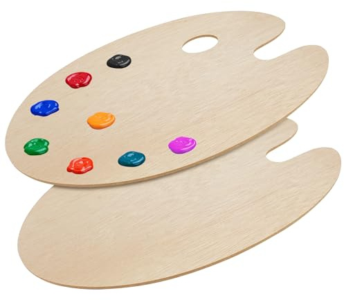 Alaoo Paleta Madera Ovalada,2PCS Paleta de Pintura de de Colores,A | con Agarre de Pulgar,Paleta Pinturas Oleo Paleta de Mezcla de Pintura,para Pintura óleo Acrílica Acuarel