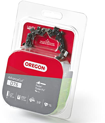 Oregon D76 AdvanceCut Cadena de motosierra de repuesto para barras guía de 22 pulgadas, 76 eslabones de transmisión, paso: 3/8 pulgadas, calibre .50 pulgadas, compatible con Poulan