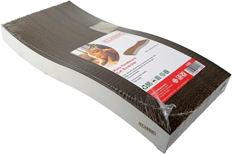 CLASSIC Cardboard Cat Scratcher Wavy with Catnip – Durable and Eco-Friendly Scratch Pad for Cats – 44 x 21 x 5.5 cm
