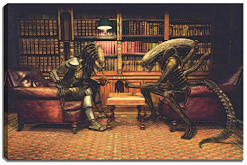 Dream-Arts Alien vs. Predator Schach Motiv auf Leinwand im Format: 120x80 cm. Hochwertiger Kunstdruck als Wandbild. Billiger als EIN Ölbild! Achtung KEIN Poster oder Plakat!