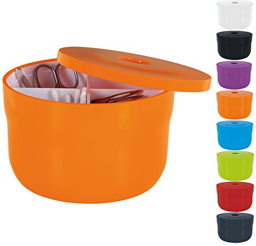 Spirella Kosmetikorganizer Cocco mit individuell verstellbaren Fächern Aufbewahrungsbox für Make Up und Schmuck 15x9cm mit Deckel Orange