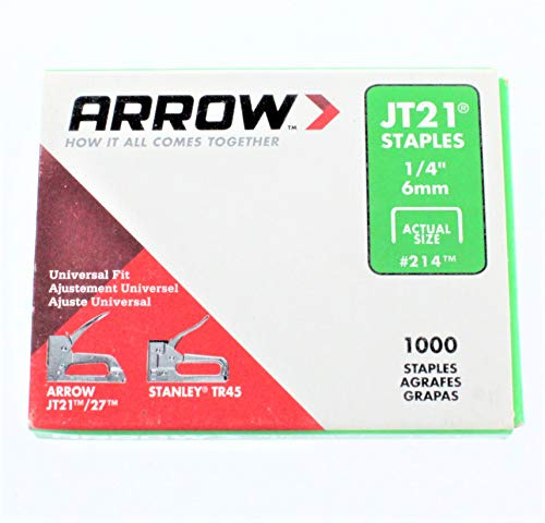Arrow Fastener 214 6 Pack 1/4in. JT21 Light Duty Staple, 1,000 Staples per Pack