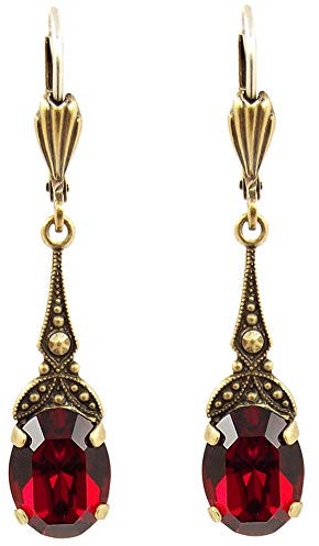 Jugendstil Ohrringe Markenkristalle Gold Rot NOBEL SCHMUCK