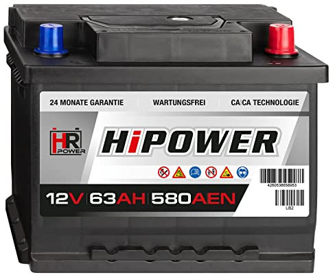 HR HiPower Blei-Säure 63Ah 12V 580A/EN Autobatterie mit bewährter Calcium-Calcium-Technologie (Ca/Ca)