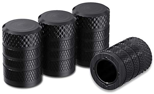 CKAuto Tire Valve Stem Caps, Black, 4 pcs/Pack, Anodized Aluminum Tire Valve Cap Set, Corrosion Resistant, Universal Stem Covers for Cars Trucks Motorcycles SUVs and Bikes