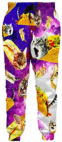Loveternal 3D Printed Funny Titanic Katze Hosen Cool Graphic Jogginghose Casual Baggy Jogger mit Taschen für Jugendliche L