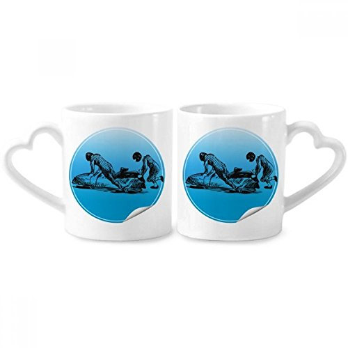 DIYthinker Wintersport Skifahren Ski und Schuhe Illustration Paar Tassen Keramik-Liebhaber Becher Herz Griff 12 Unzen Geschenk Mehrfarbig