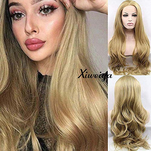 Xiweiya Honey Blonde Synthetic Lace Front Wig - Long Wavy Wig for Women - Heat Resistant - 24 Inches