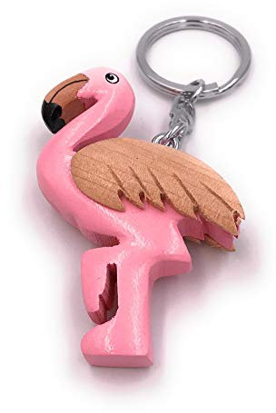 Onwomania - -Flamingo pink Rosaflamingo Schlüsselanhänger - Holz Glücksbringer ideal als Geschenk z.B. für den besten Freund, die beste Freundin, Mama - Für Männer, Frauen & Kinder