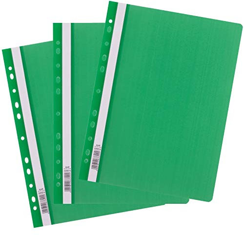 D.RECT 25 Stück | Schnellhefter A4 mit Lochung aus Kunststoff mit transparentem Vorderdeckel | Plastik-Schnellhefter aus PP-Folie | gelocht - Eurolochung Grün