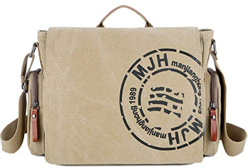 SDINAZ Leinwand Messenger Bag Umhängetasche 7.9 inch iPad Tasche Schultertasche Unisex Segeltuch Tasche Arbeiten Tasche für Männer und Frauen, Herren/Damen Reise Umhängetasche DE940 Kaki
