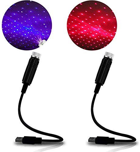 USB Star Nachtlicht Romantische Autodachlichter Einstellbares Nachtlicht für Schlafzimmer Auto Party Decke Plug and Play (Rot+Violett)