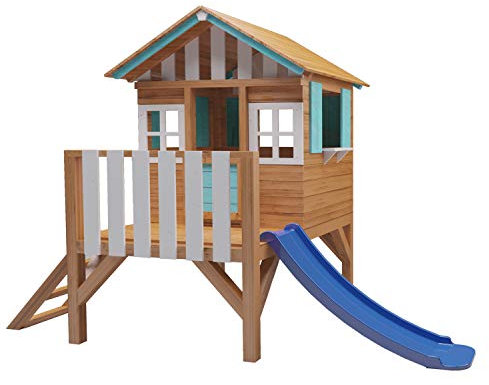 | MASGAMES | Casita Infantil de Madera elevada Lollipop | con tobogán a Juego | Altura Plataforma 59,5 cm | Madera tratada | (Azul)