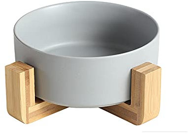 singola ciotola in ceramica per cani di grossa taglia da 20cm in bambù, 1800ml rialzata e sollevata da terra con base antiscivolo (SINGOLA 20.5 CM, GRIGIO)