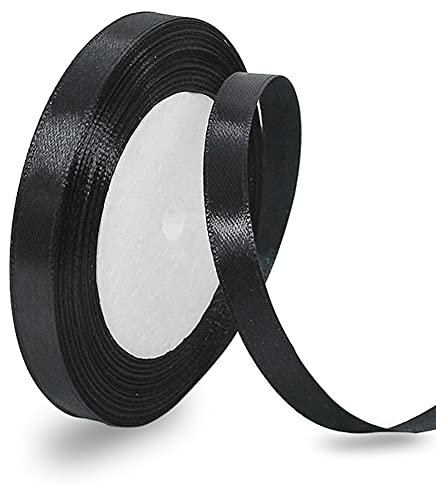 Satinband Schwarz 6mm, 22 Meters Dekoration Geschenkband breit Schleifenband, Stoffband für Hochzeit, Taufe und Geburtstag Geschenke