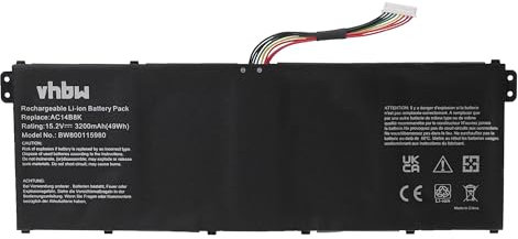 vhbw Akku kompatibel mit Acer Travelmate X3 X349-M-7261 Notebook (3200mAh, 15,2V, Li-Ion)