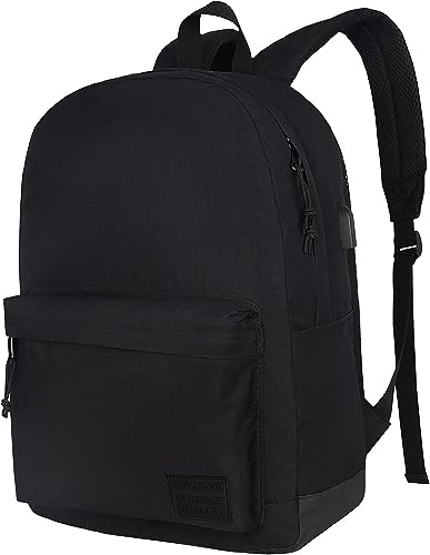 SUPACOOL Sac à dos pour ordinateur portable, style décontracté, avec port de charge USB, pour homme et femme, idéal pour l’université, Entièrement noir., 20L, Sacs à dos de jour
