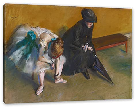 Pixxprint Edgar Degas - Warten, Größe: 120x80cm, Leinwandbild, fertig gespannt, Wandbild, Dekoration, Kunstdruck, kein Poster