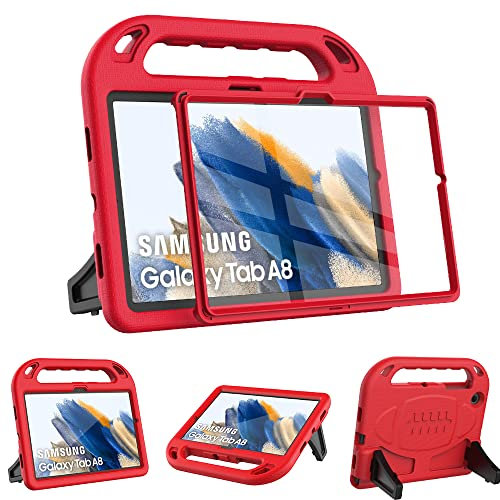 Surom Kids Case with Built-in Screen Protector for Samsung Galaxy Tab A8 10.5 2022 (Model SM-X200/X205/X207), Shockproof Handle Stand Protective Case for Samsung Tab A8 10.5 Inch 2022, Red