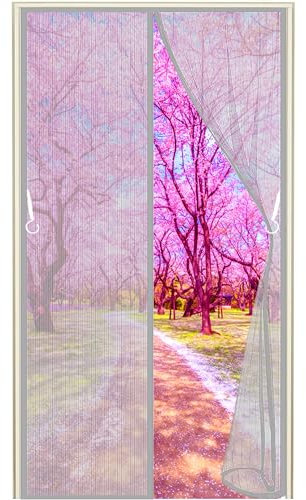 Screen Doors with Magnets, (663 Size) 95x250cm Hands Free Magnetic Screen Door with Mesh Curtain and Full Frame Hook & Loop, Retractable Screen Door Gray