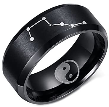 Dsnyu Promise Rings Yin und Yang, Gebürstet 8MM Schwarz Herren Verlobungsring Edelstahl 70 (22.3)