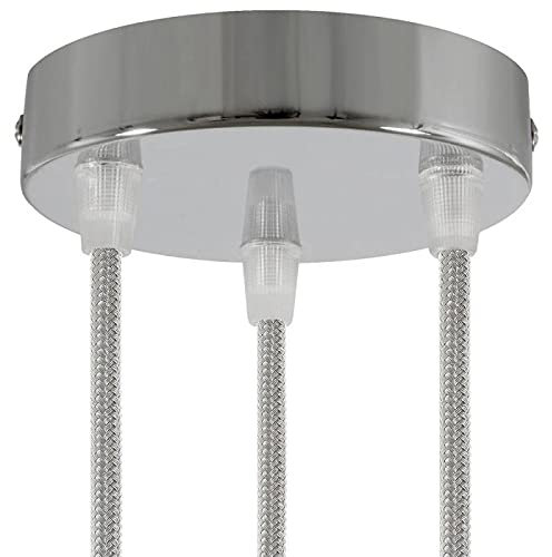 Baldachin für Texilkabel, Lampen Baldachin Metall. 1/2/3/5/7 Loch. Weiß, Schwarz, Chrom, Kupfer, Messing, Perlschwarz (3 Loch Chrom)