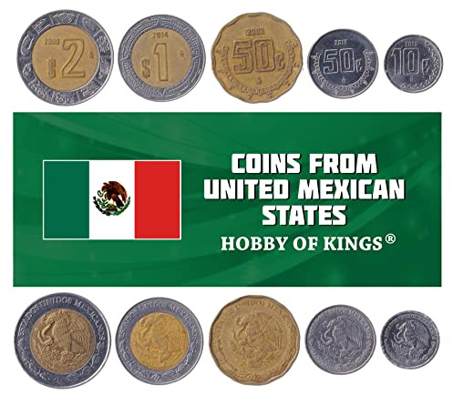 Mexico 5 Mixed Coins | 2 Centavos to 2 Pesos | Mexican Currency Since 1970