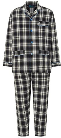 El Búho Nocturno Pigiama Uomo Invernale Cotone Flanella Cotone Risvolto a Quadri Pigiama Intero Uomo, 100% Cotone, Grigio 2911, L