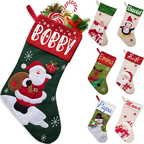 Xiuyours Chaussette de Noel Personnalisé Prenom Nom, Personnaliser Chaussettes Noel Personnalisable a Suspendre Cadeau, Decoration Chaussette Noël pour Enfant Famille Cheminee - 38cm