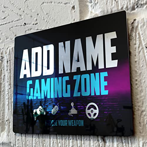 ShopQuality4U Personalised Game Metal Mirror Gamer Sign - Customised Printed Wall Art Plaque A4 Gaming Zone Bricks
