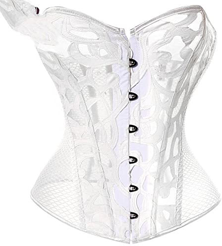Montecarduo Damen Bustier Korsett - Sehen Sie Durch Body Shapewear Aushöhlen Braut Weiß Korsett Top Sexy Frauen Korsetts Und Bustier Plus Size Korselett Zum Tragen Dessous, Style A, M
