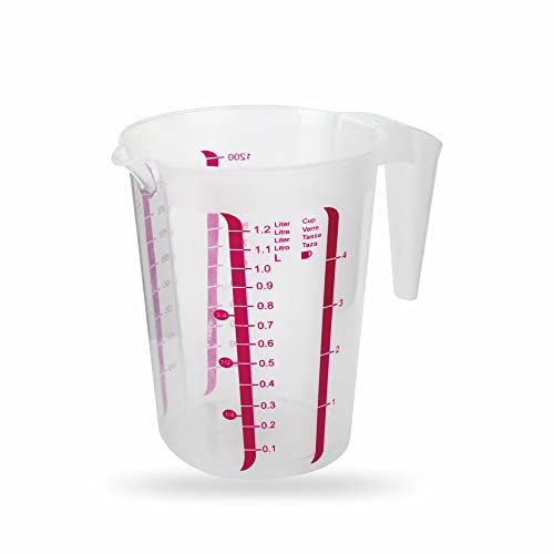 Plastic Measuring Jug Cooking and Baking Mixing Cup with Displayed Measurements Easy to Read Accurate Clear 1.2 Liter Long Handle Reusable Liquid Or Flour Measuring Jug (Pack of 1) (800ML)