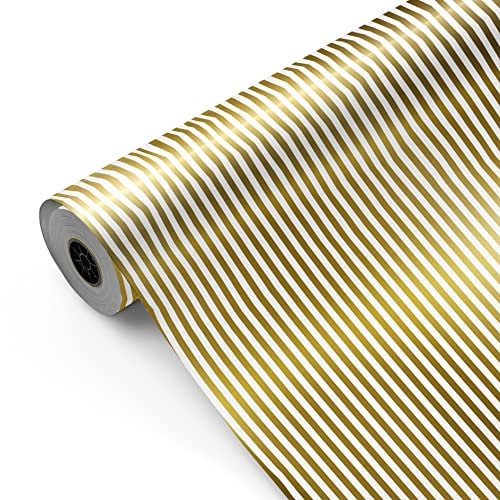 Bobine de papier cadeau, grand rouleau 62 cm x 100 m • Couleur or et blanc style RAYURES • Idéal pour: Boutiques d'affaires Commerces Emballage cadeau Anniversaire Baby Shower Mariage Décoration