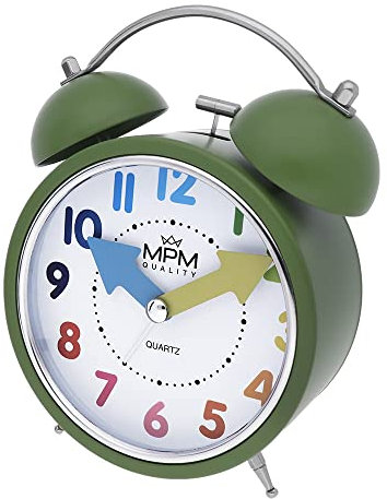 MPM Quality Design Wecker, Grün/Bunte Zahlen, lauter Alarm, Bunte Ziffern und Zeiger, Nachtlicht, Moderne Deko für Schlafzimmer, weckt selbst die größten Schläfer, 110 x 148 x 54 mm