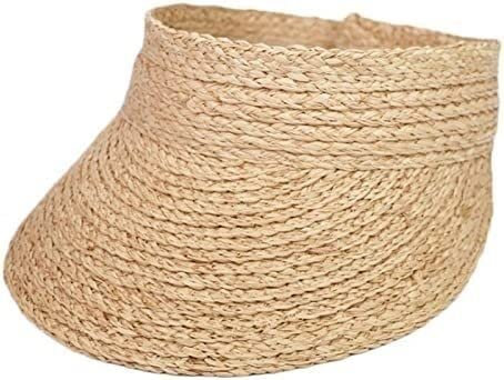 TOBILE Sombrero for el Sol Simple Ladies Roll Up Sun Visor Hat Mujeres Sun Visor Paja Raffia Sun Visor Caps Visera de Paja