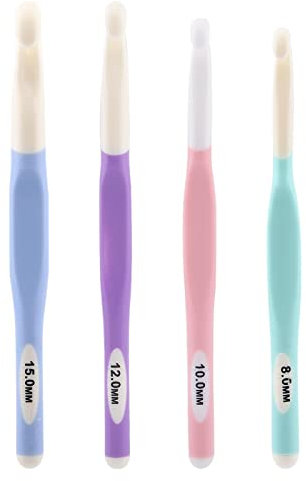 melebellot 4 Stück Häkelnadel Set, Bequeme Bunte ABS Häkelnadeln 8mm, 10mm, 12mm, 15mm, Ergonomischer Häkelnadeln, Ideale Schön Häkeln Set für Anfänger, Kinder