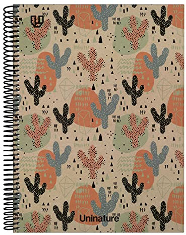 Unipapel | Taccuino A4 Copertina rigida|Cartone e carta Kraft 100% riciclati | 80 fogli lisci 90 g | Uninature Design Cactus | FSC Recycled 100%