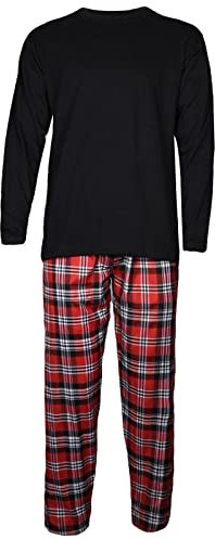 Mens Pyjama Set Tshirt Pyjamas Men Pjs Loungewear Check Woven Sleepwear Pajama Bottom Nightwear Long Sleeve T-Shirts Checked Pjama Lounge Pants Tee Top Red S