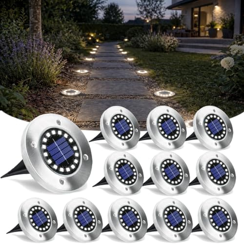 Lumiled 12 Stück Solar Bodenleuchten Aussen Solarlampen mit 16 LED 4000K Neutralweiß für Außen Garten IP44 Wetterfest Solarleuchten Gartenbeleuchtung für Boden Weg Rasen Gehweg Terrasse