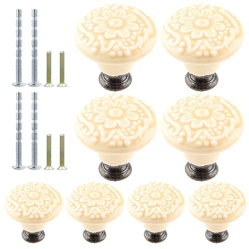 suiwotin Keramikknauf, Vintage-Küchenschrank-Ziehknöpfe, Retro-Keramik-Kommodenknäufe, dekorative Schubladengriffe für Schrank, Möbel, 8 Stück, Beige