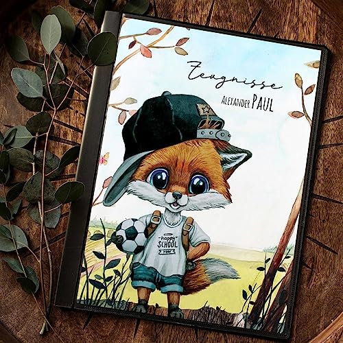 ilka parey wandtattoo-welt Zeugnismappe 10er 20er Hülle Deckblatt A4 Fußball Junge Fuchs personalisierbar Schulanfang Einschulung Wunschname Name zm24 - ausgewählte Größe: *Zeugnismappe 10 Folien*