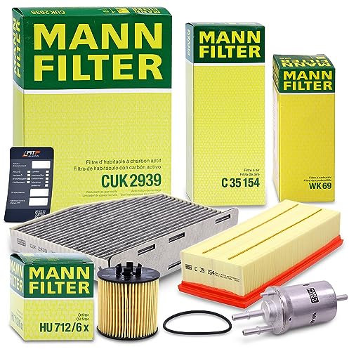 MANN-FILTER Inspektionspaket Filterset 1x Ölfilter, 1x Luftfilter, 1x Innenraumfilter (Aktivkohlefilter), 1x Kraftstofffilter, Kompatibel mit VW GOLF PLUS 5, GOLF 5, JETTA, TOURAN, TOURAN (1T3)