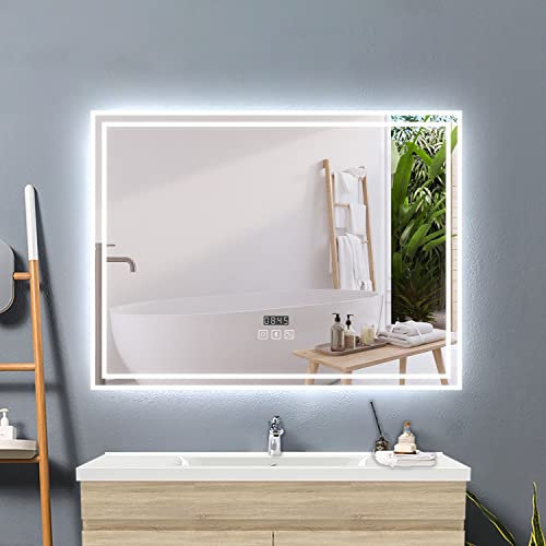 Acezanble Badezimmerspiegel mit LED 80x60cm LED Spiegel mit Bluetooth Beschlagfrei 3-Fach Schminkspiegel Badspiegel mit Beleuchtung 3 Lichtfarbe Dimmbar mit Touch Memory