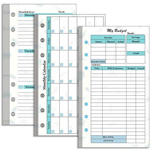 A6 Budget Planner Nachfüllpackung, Prefdo 82 Blatt Wochenplaner Monatskalender Einlagen 6-Loch Budget Planner für A6 Budget Binder Cover, Binder Geld Organizer für Bargeld, Sparen (Set 4)