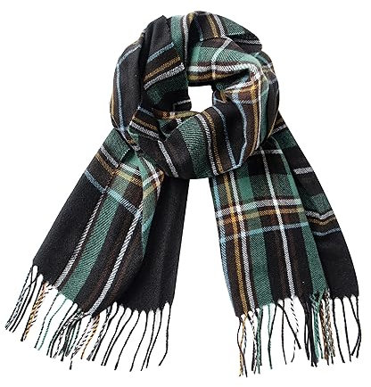 CALVIN & OLIVIA Schal mit Kaschmir-Haptik, weich, Winter, Ombre, Nova, Büffel, Tweed, Tweed, Hahnentritt, kariert, schickes Geschenk für Männer und Frauen, Schwarz-grünes Schottenkaro