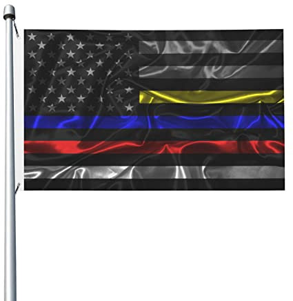 Robuste Flagge im Seidenstil, dünne Linie der Vereinigten Staaten, Rot, Blau, Gelb, 90 x 150 cm, Banner für den Außenbereich, Garten, Terrasse, Flagge, doppelseitiger Druck, Flaggen für den Innenber